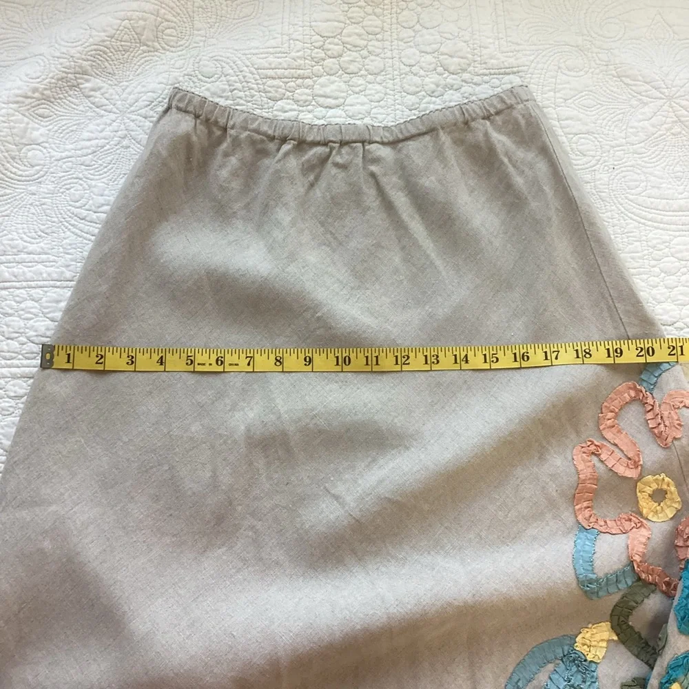 J.Jill 100% Linen Maxi Skirt W/Floral Ribbon Embroidered Flowers Women’s Size XS
